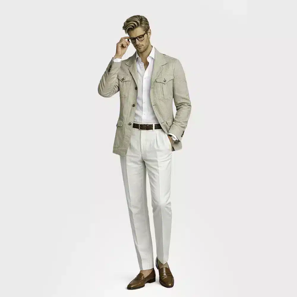 BEIGE LINEN SAFARI JACKET