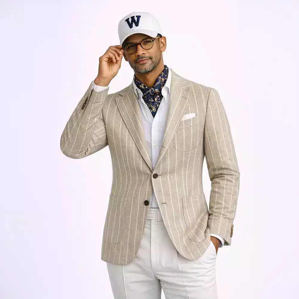 BEIGE PINSTRIPE LINEN SPORT COAT