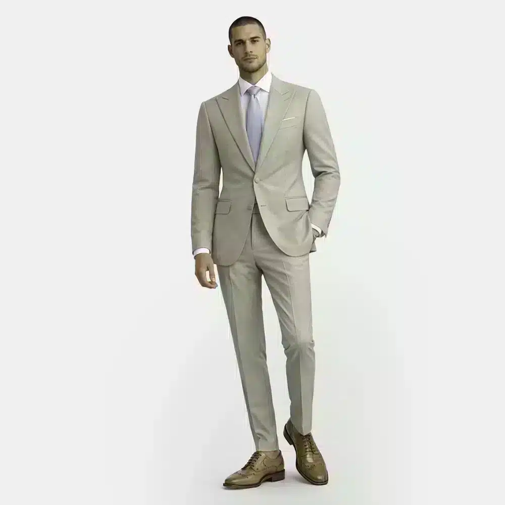 BEIGE WOOL BLEND PEAK LAPEL TUXEDO