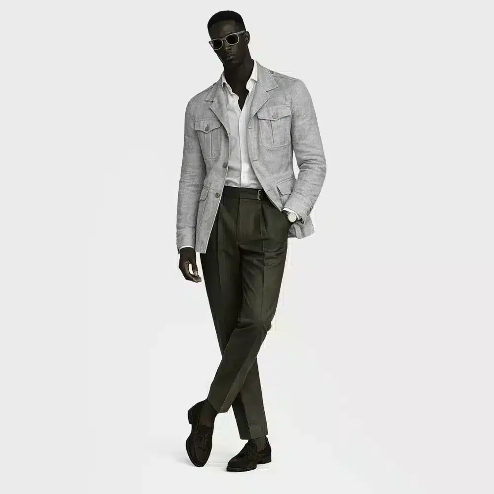 GRAY LINEN SAFARI JACKET