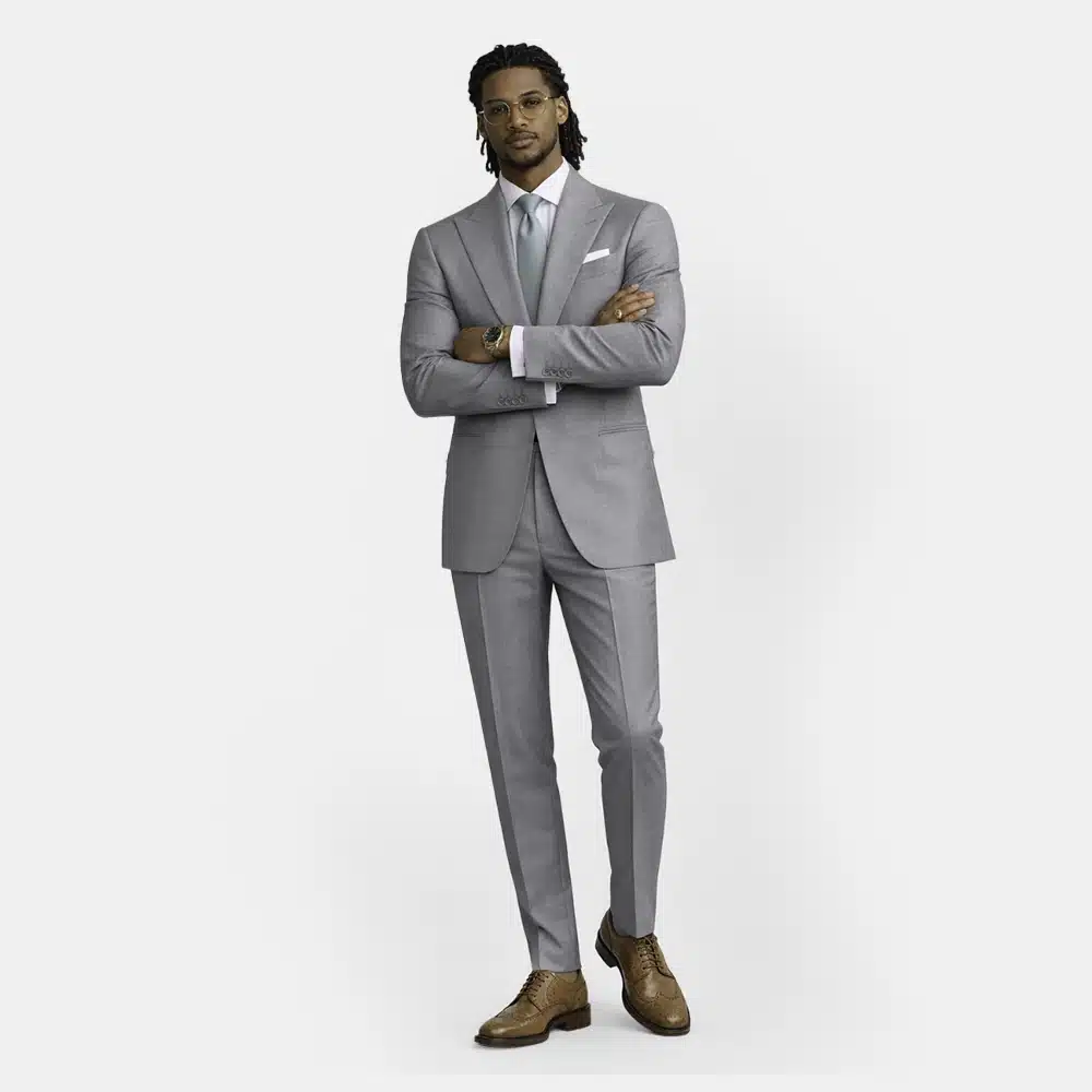 GREY WOOL BLEND PEAK LAPEL TUXEDO