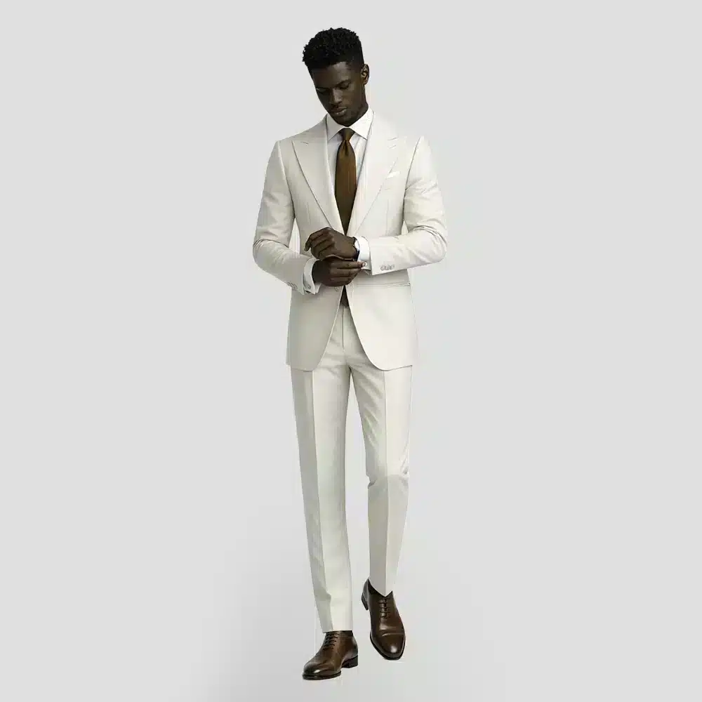 IVORY WOOL BLEND PEAK LAPEL TUXEDO