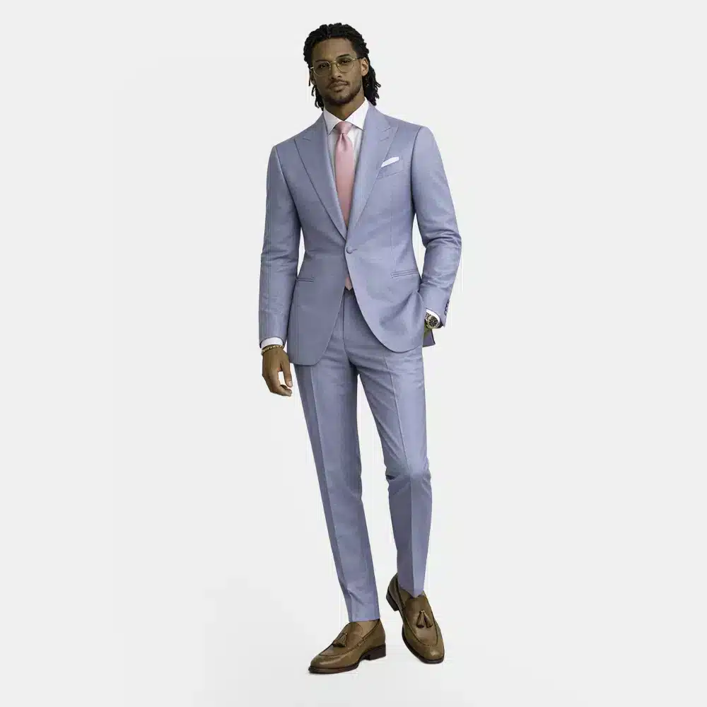 LIGHT BLUE WOOL BLEND PEAK LAPEL TUXEDO