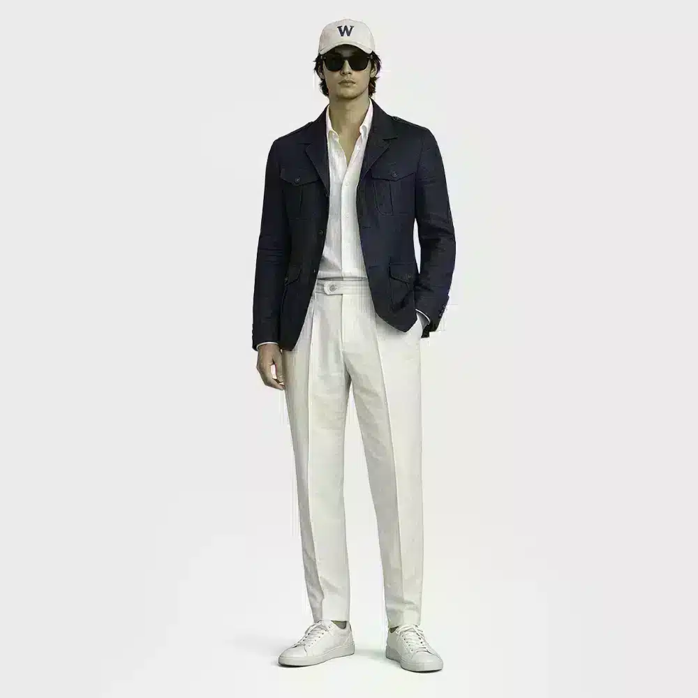 NAVY LINEN SAFARI JACKET