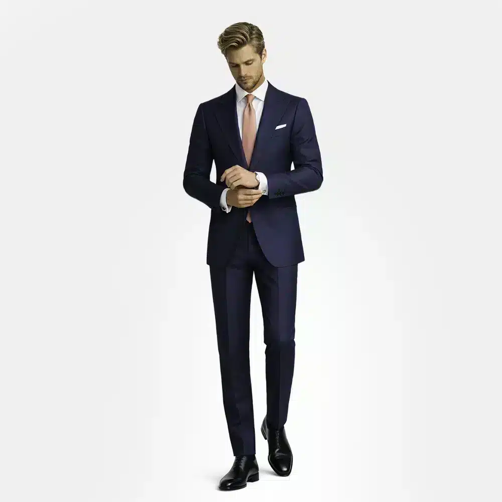 NAVY WOOL BLEND PEAK LAPEL TUXEDO