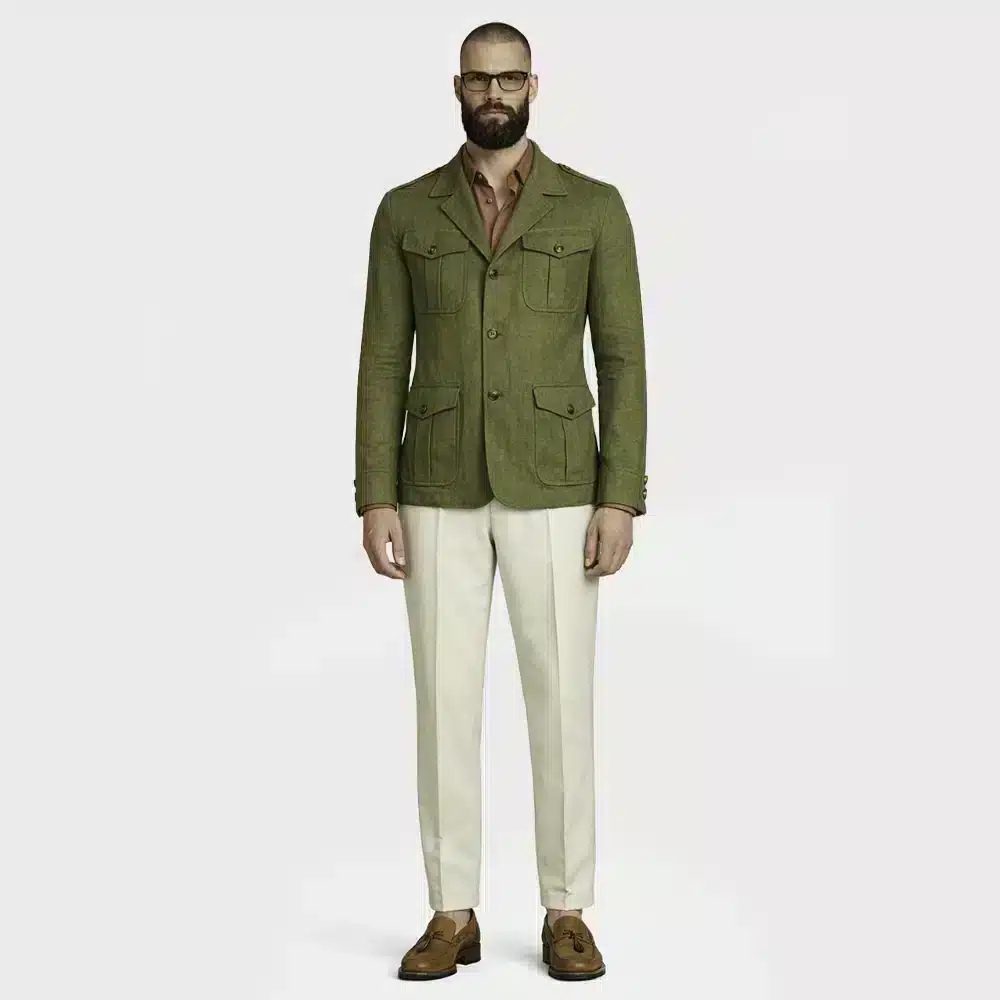 OLIVE LINEN SAFARI JACKET