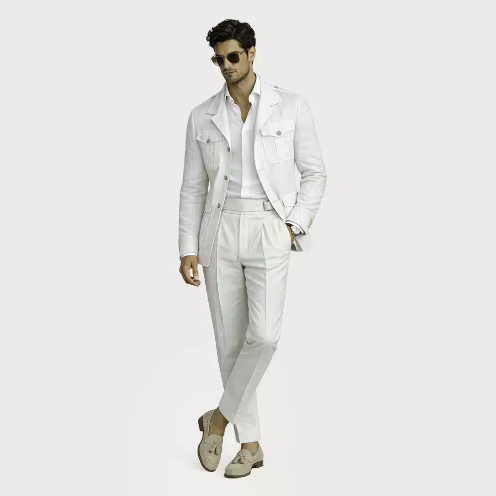 WHITE LINEN SAFARI JACKET