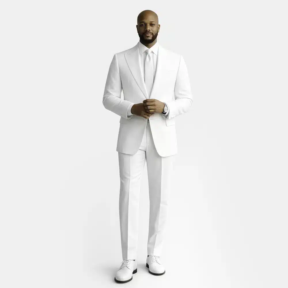 WHITE WOOL BLEND PEAK LAPEL TUXEDO