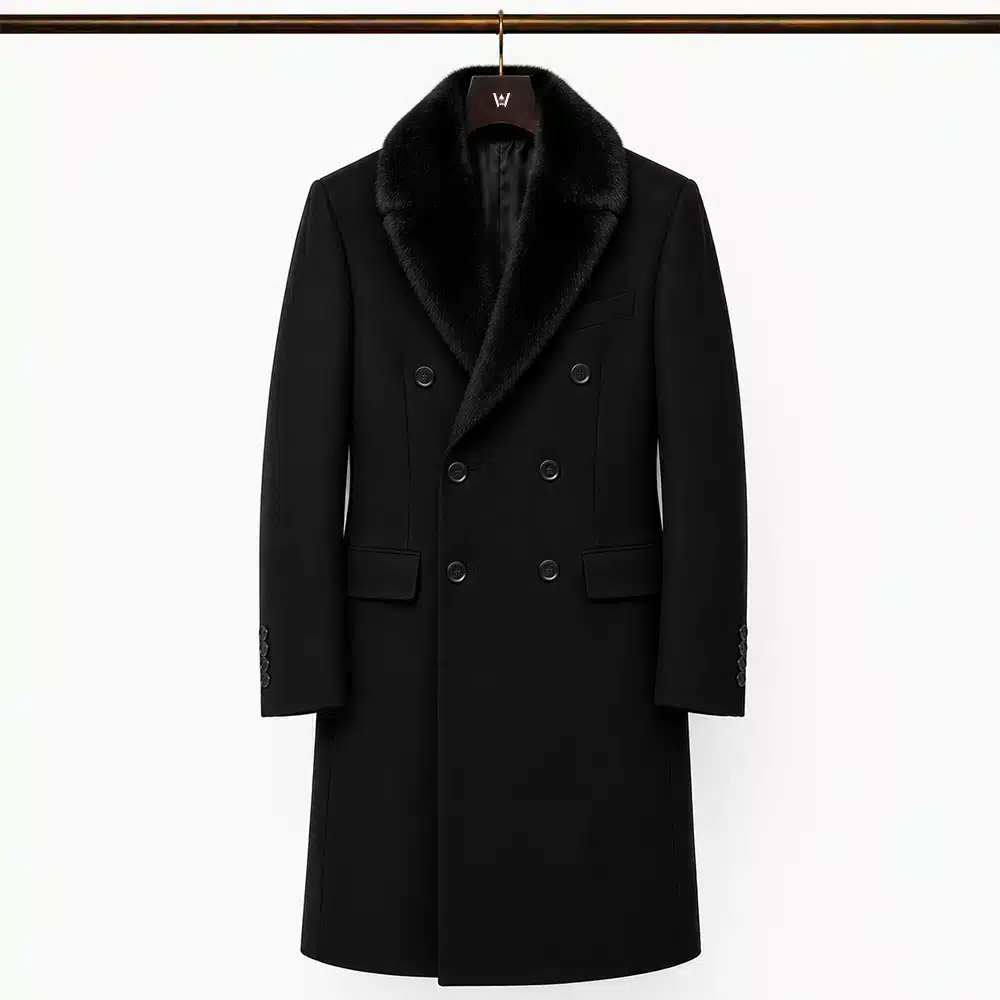 BLACK FAUX FOX CASHMERE TOPCOAT