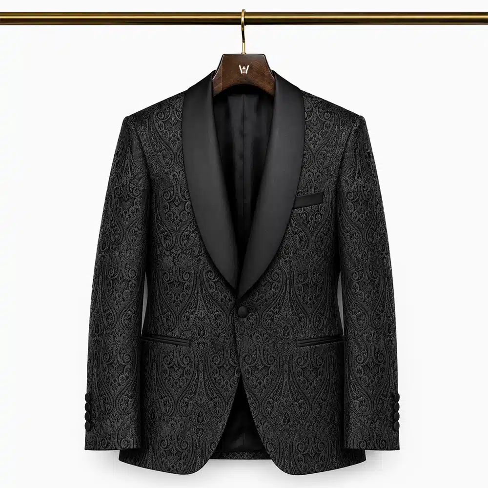 BLACK DAMASK TUXEDO JACKET