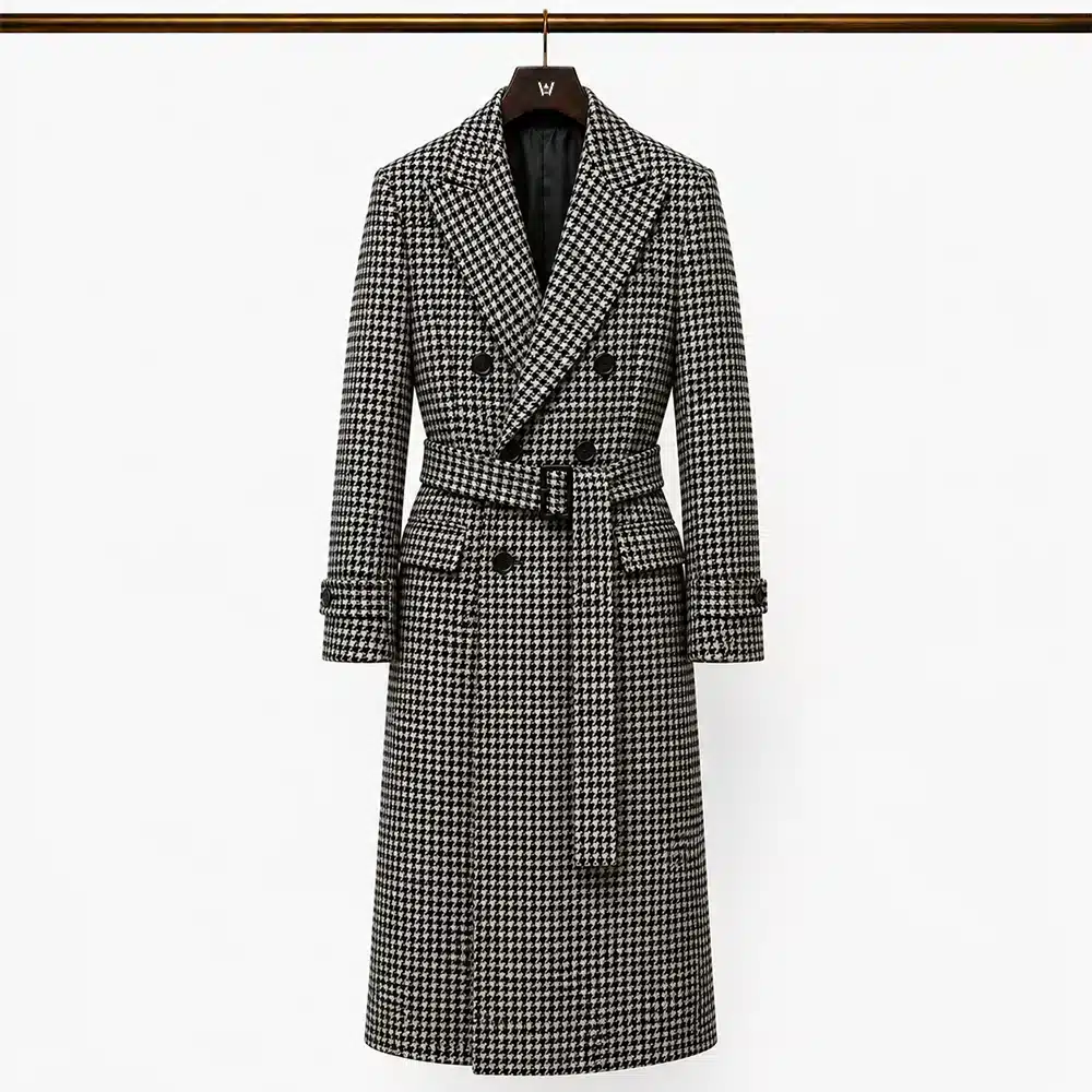 HOUNDSTOOTH DOUBLE-BREASTED TOPCOAT