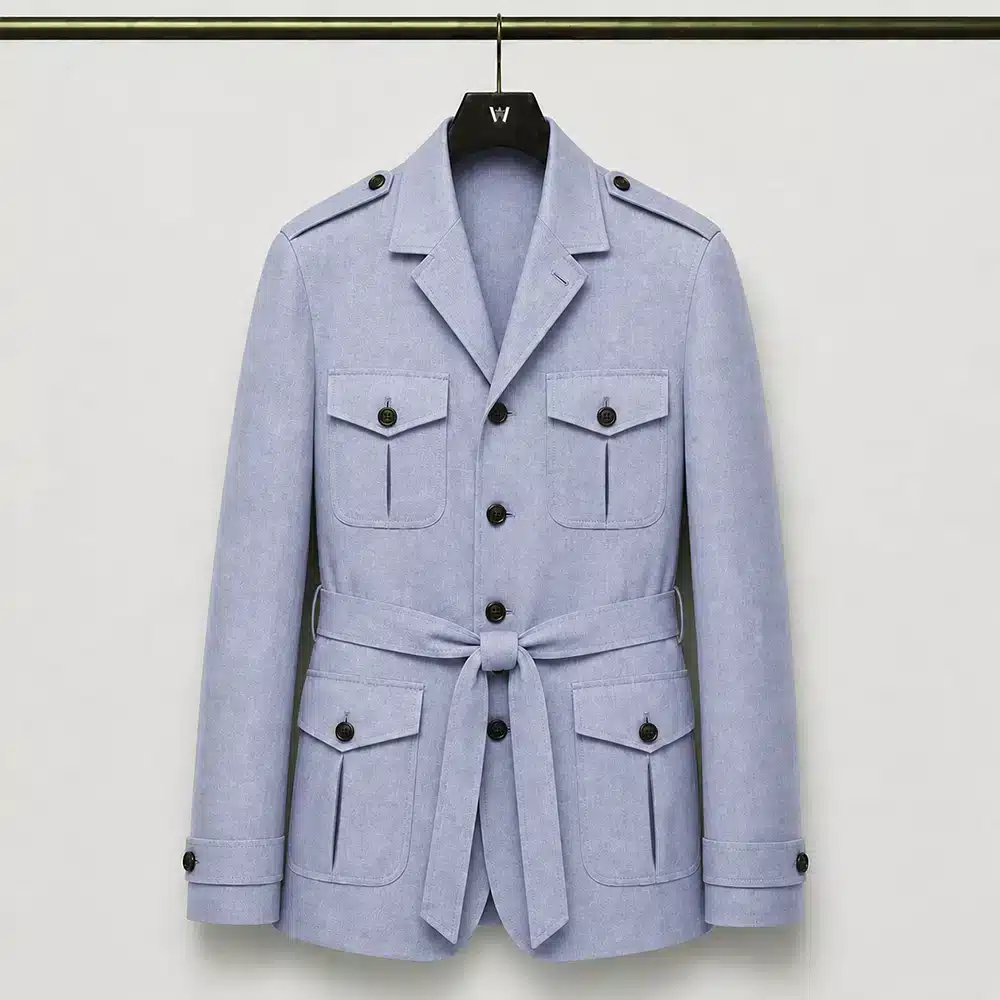 LIGHT BLUE LINEN SAFARI JACKET