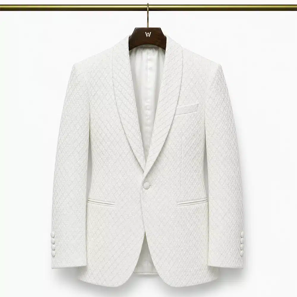 WHITE DIAMOND PATTERN TUXEDO JACKET