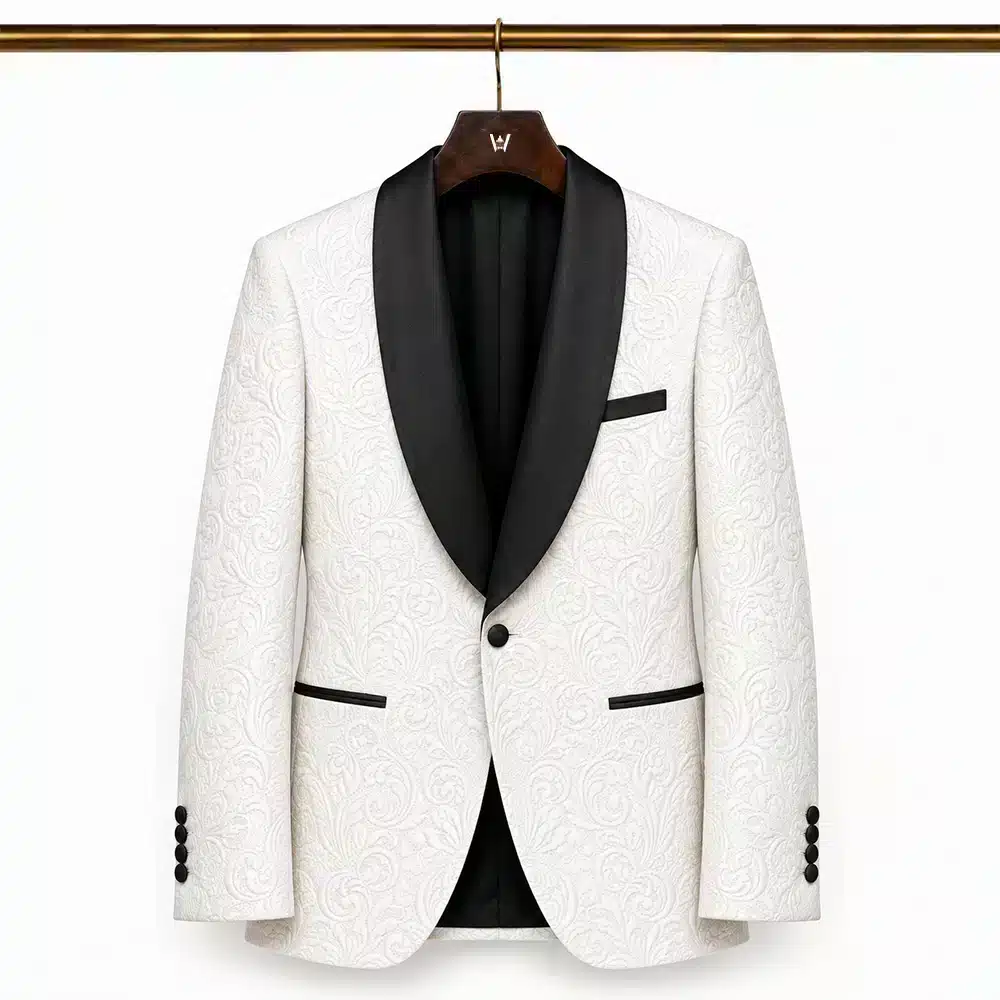 WHITE CONTRAST JACQUARD TUXEDO JACKET
