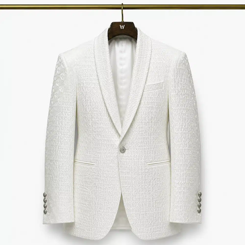 WHITE SILK BLEND PATTERNED TUXEDO JACKET