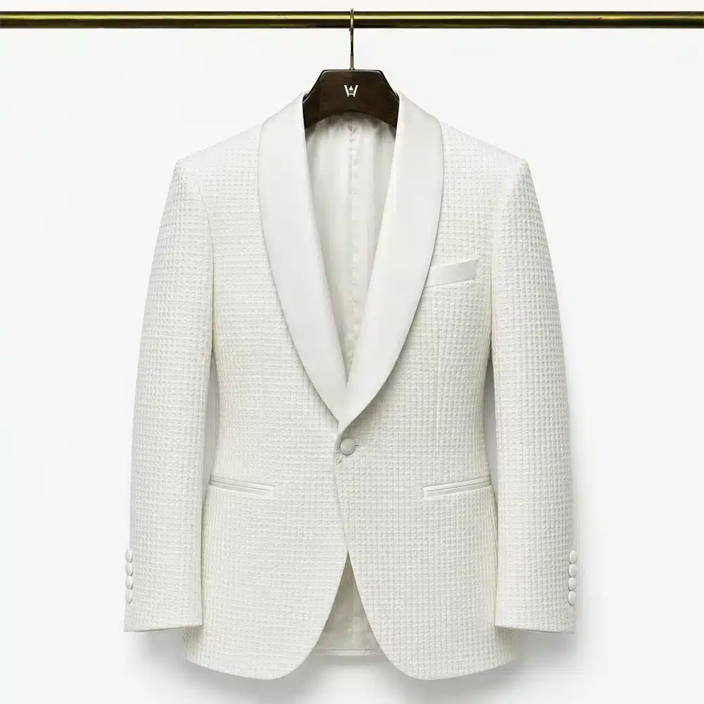 WHITE WAFFLE WEAVE TUXEDO JACKET